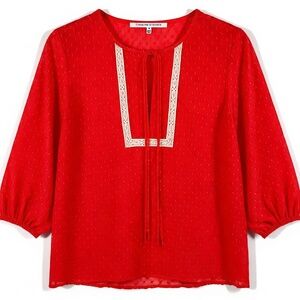 Poshmark Title Collective Concepts Swiss Dot Peasant Top Tie Neck Red Long Sleev